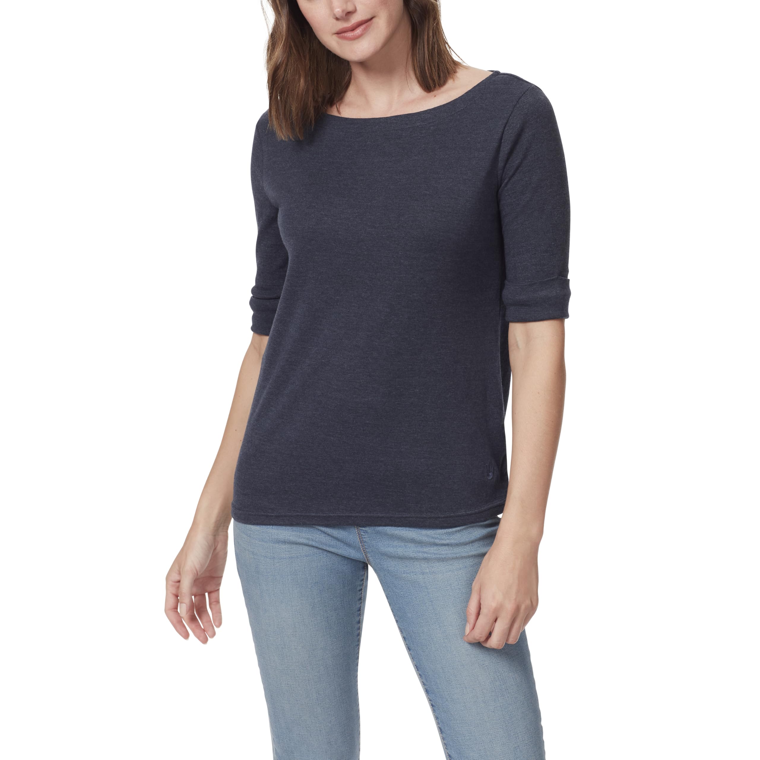 Gloria Vanderbilt Women's Alanis Boat Neck Knit Tee Shirt with Elbow Sleeves Standard