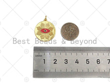 Load image into Gallery viewer, 18K Dainty Gold Enamel Evil Eye Flower On Round Coin Shape Pendant/Charm,Medallion Charm, Necklace Bracelet Charm Pendant,20x22mm,Sku#L518