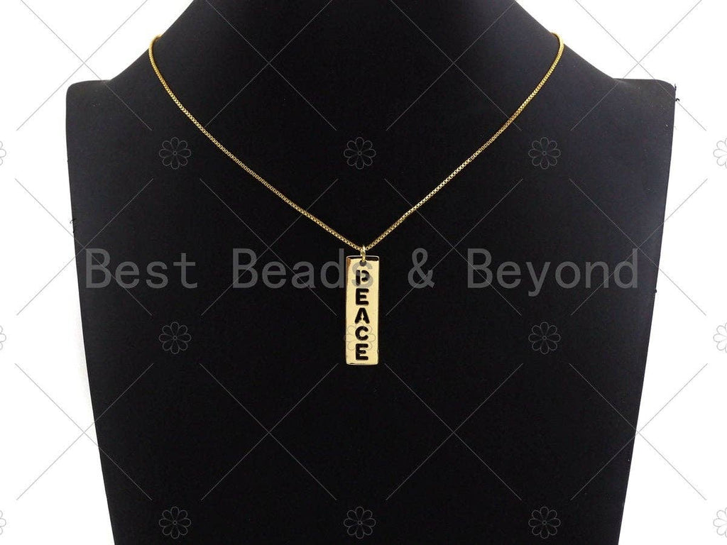 Hollow Out PEACE Bar Pendant, Gold/Silver/Rose Gold/Black Rectangle Dog Tag Pendant, DIY Jewelry Gift, 10x29mm, Sku#ML05