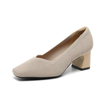 Load image into Gallery viewer, Women's Chunky Heel Square Toe Slip-On High Heels | Flyknit Upper | Multiple Colors
