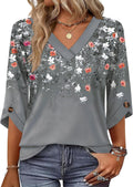 OFEEFAN 3/4 Length Sleeve Womens Tops Dressy Casual Blouses V Neck T Shirts Summer Tops Spring Outfits Loose Fit
