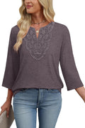WIHOLL 3/4 Length Sleeve Womens Tops Boho V Neck Lace Shirt Trendy Blouses Dressy Casual Vacation Clothes S-3XL