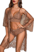 Avidlove Women 3 Piece Lingerie Set Lace Robe Bra Panty Mesh Sleepwear