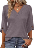 OFEEFAN 3/4 Length Sleeve Womens Tops Dressy Casual Blouses V Neck T Shirts Summer Tops Spring Outfits Loose Fit