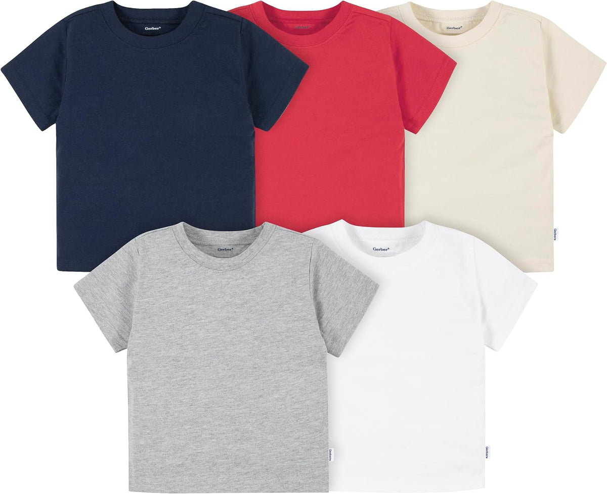 Gerber Baby & Toddler 5-Pack Solid Short Sleeve T-Shirts Jersey 160 GSM