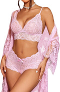 Avidlove Women 3 Piece Lingerie Set Lace Robe Bra Panty Mesh Sleepwear