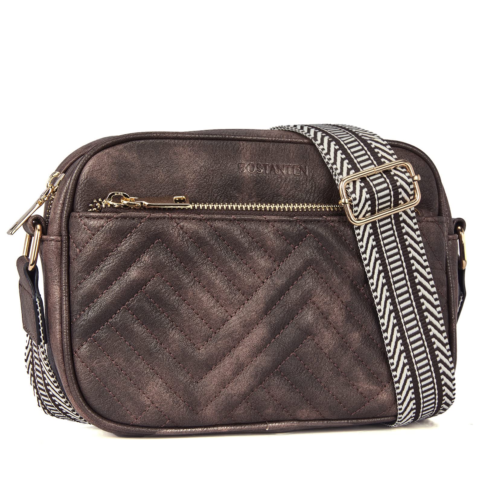 BOSTANTEN Quilted Crossbody Bags for Women Vegan Leather Purses Shoulder Handbags with Wide Strap