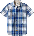 Dubinik® Mens Short Sleeve Button Down Shirts 100% Cotton Plaid Men's Casual Button-Down Shirts with Pocket