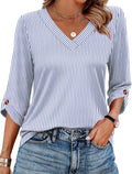 OFEEFAN 3/4 Length Sleeve Womens Tops Dressy Casual Blouses V Neck T Shirts Summer Tops Spring Outfits Loose Fit