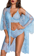 Avidlove Women 3 Piece Lingerie Set Lace Robe Bra Panty Mesh Sleepwear
