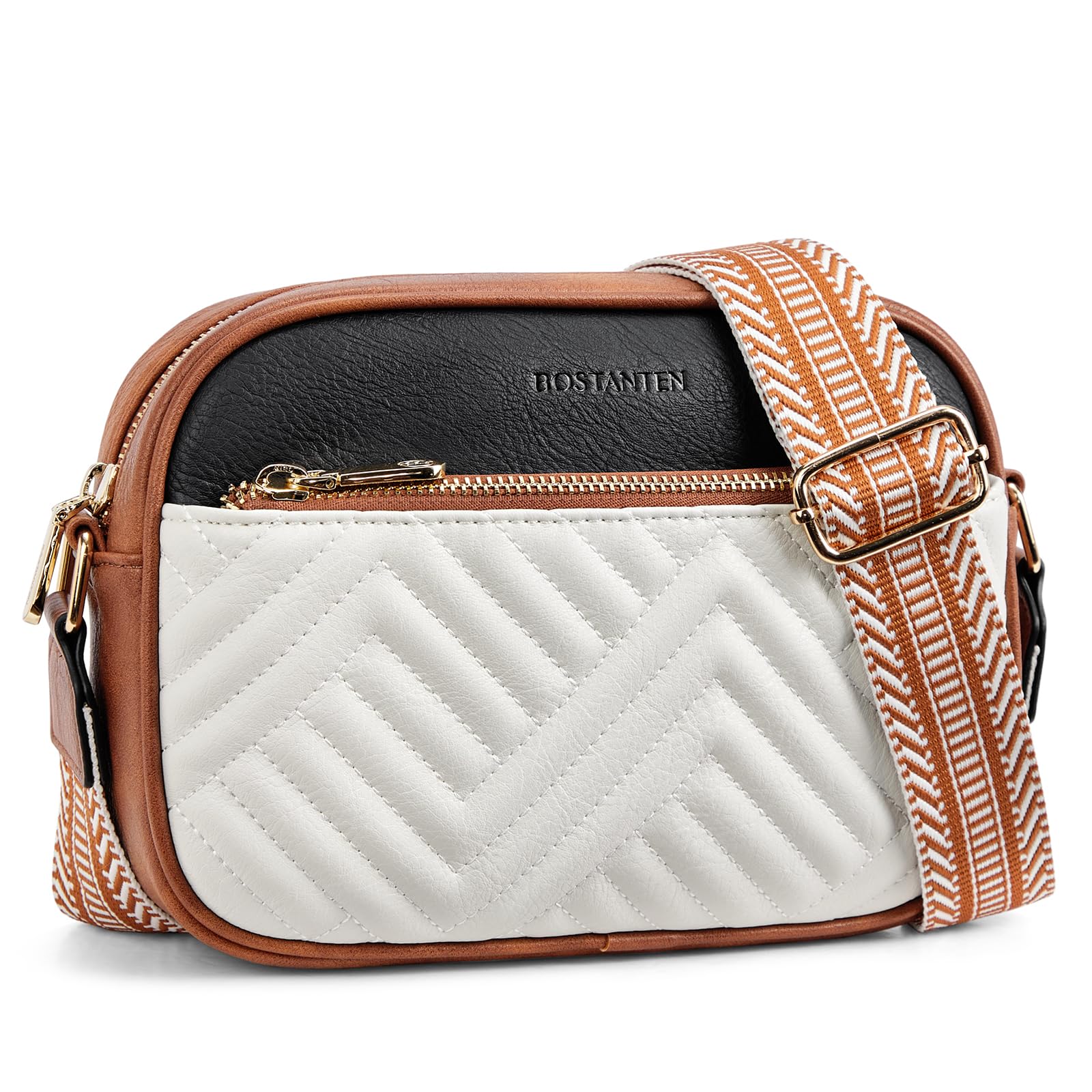 BOSTANTEN Quilted Crossbody Bags for Women Vegan Leather Purses Shoulder Handbags with Wide Strap