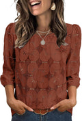 Sampeel Women Blouses Dressy Casual 3/4 Length Sleeve Tops Eyelet Lace Spring Summer Shirts Beach Vacation Clothes