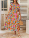ZESICA Womens 2026 Summer Boho Floral Ruffle Maxi Dress
