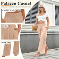 Findsweet Womens Wide Leg Pants Palazzo Casual Flowy Elastic Waist Pant Dressy Long Lounge with Pockets