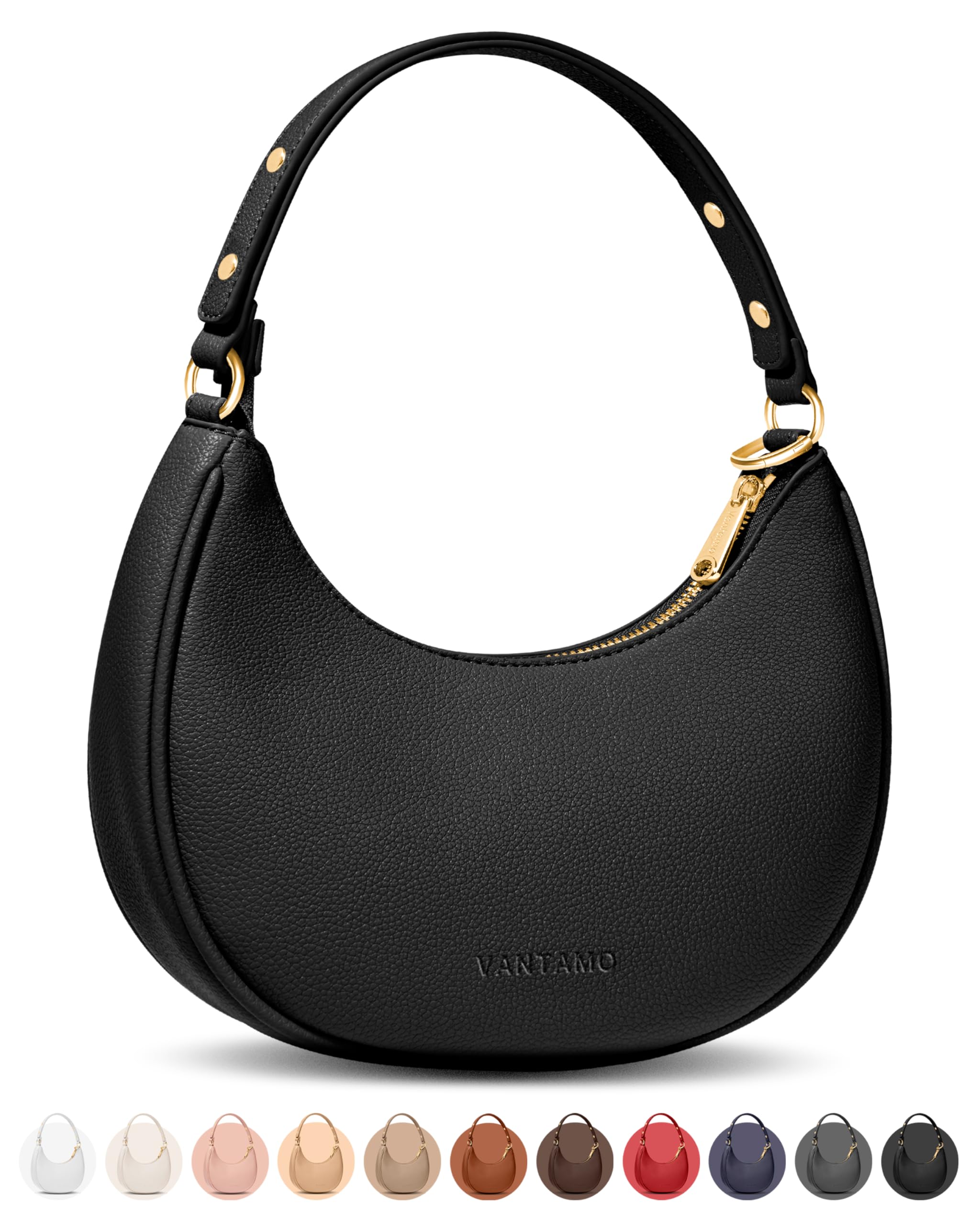 Vantamo Crescent Bags For Women with RFID Protection, Half Moon Clutch Purses for Women with Anti-Theft Clip for Extra Safety