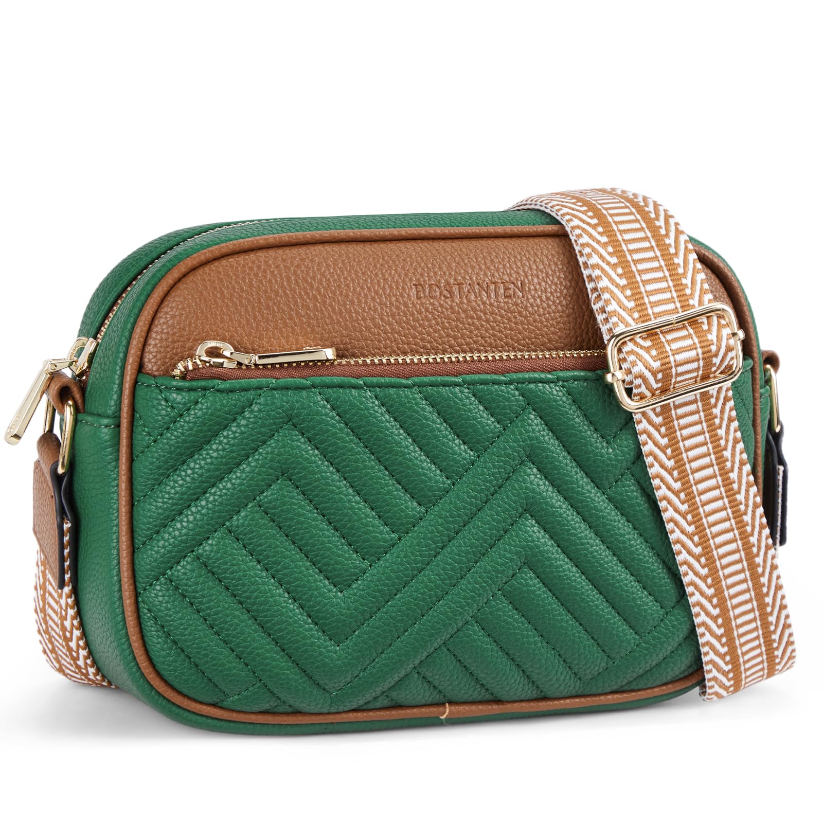 BOSTANTEN Quilted Crossbody Bags for Women Vegan Leather Purses Shoulder Handbags with Wide Strap