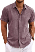 COOFANDY Men's Linen Shirts Short Sleeve Casual Shirts Button Down Shirt for Men Beach Summer Wedding Shirt
