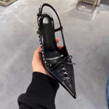 Women's Pointed-Toe Stiletto Heels | Rivet-Back Lace-Up High Heels | Black & White