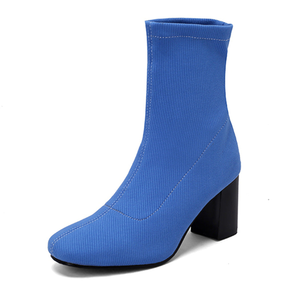 Women's Over-the-Knee Stretch Satin Boots | Chunky Heel Ankle Boots