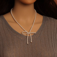 Load image into Gallery viewer, White Pearl Bow Pendant Adjustable Necklace, Sku#L720