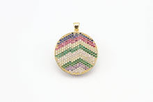 Load image into Gallery viewer, CZ Micro Pave Mixed Color Zigzag Round Disc Pendant, Cubic Zirconia Necklace Pendant, 25x31mm, sku#F3