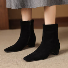 Load image into Gallery viewer, Women's Ankle Boots With Height Lift, Side Zipper &amp; Fleece Lining | Square Toe Block Heel