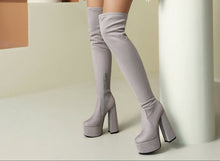 Load image into Gallery viewer, Women's Over-the-Knee Chunky Heel Platform Boots | Waterproof PU Leather Side Zipper Winter Boots