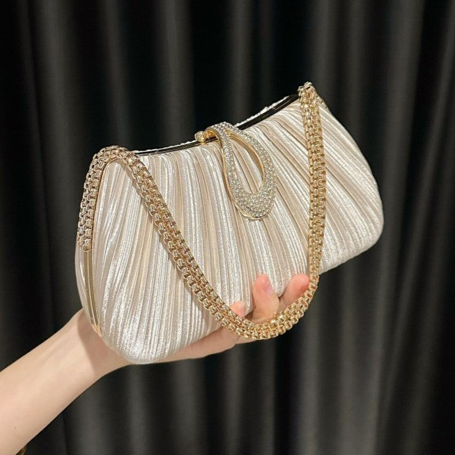 Satin Pleated Evening Bag for Women – Elegant Clutch Purse | Apricot & Black