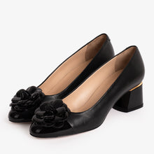 Load image into Gallery viewer, The Diva Black Leather Cap Toe Block Heel Pump Women Shoe