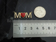 Load image into Gallery viewer, Gold Filled Red Enamel Heart CZ Micro Pave MOM Shape Pendant, 18K Gold Filled Charm, Mother's day, Necklace Pendant,11x32mm,Sku#LD125