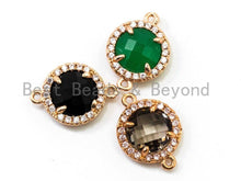 Load image into Gallery viewer, Round Faceted Glass Bezel connector , Green/Black/Smoke, 12x15mm, sku#A74