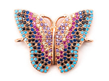 Load image into Gallery viewer, CZ Micro Pave Mixed Color Butterfly Connector 20x25mm, CZ Pa