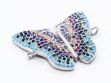 Load image into Gallery viewer, CZ Micro Pave Mixed Color Butterfly Connector 20x25mm, CZ Pa