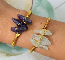 Load image into Gallery viewer, Amethyst Quartz Wire Wrapped Gold Cuff Bracelet, sku#LY05