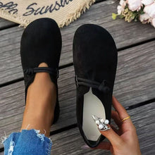 Load image into Gallery viewer, Women's Round Toe Flats - Sweet Suede Slip-On Dress Shoes with Floral Detail