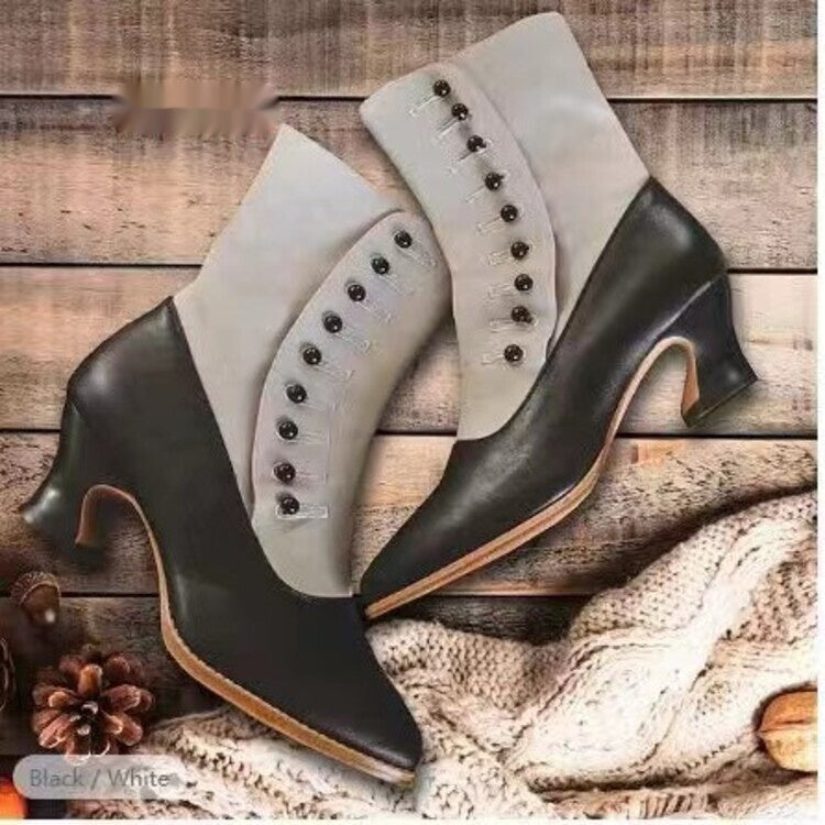 Women's Pointed Toe Horseshoe Heel Boots | Low Heel Ankle Boots