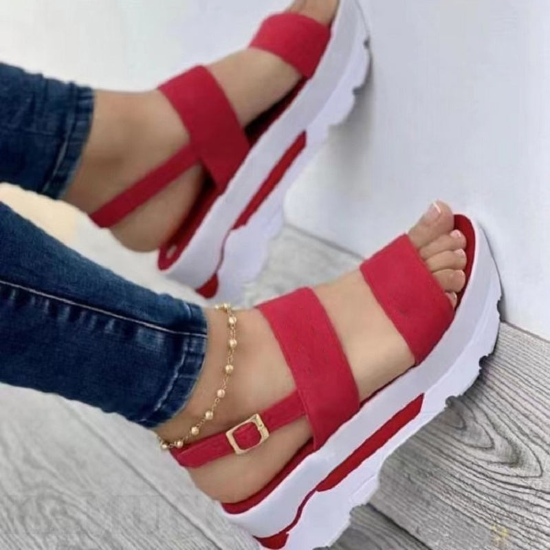 Women's Cutout Platform Sandals | Open-Toe Buckle Platform Heels