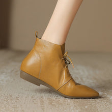 Load image into Gallery viewer, Women's Vintage Round Toe Ankle Boots - Genuine Leather Slip-On Chunky Heel Winter Boots