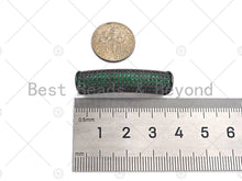 Load image into Gallery viewer, Green CZ Micro Pave Half Full Pave Tube for Bracelet/Necklace,CZ Spacer Tube in Silver/Gold/Rose Gold/Black, Tube Beads, 38x8mm,sku#ML11