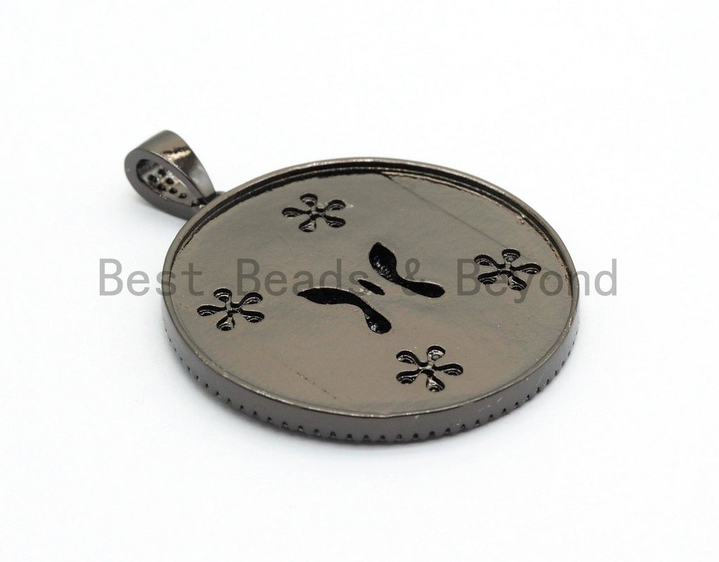 35mm LARGE Enamel Colorful Round With Flower Butterfly Penda