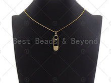 Load image into Gallery viewer, Clear CZ Micro Pave Safe Pin Shape Pendant, CZ Micro Pave Safe Pin pendant, Gold Pave pendant, 11x37mm, sku#LK17