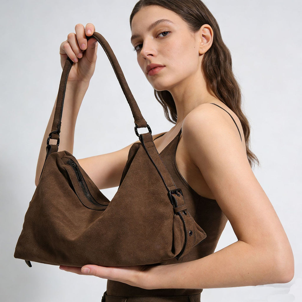 Vintage Suede Large Capacity Tote Bag for Women - Streetwear Style Shoulder Bag