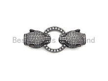 Load image into Gallery viewer, LARGE Clear CZ Micro Pave Panther Leopard Head Box Insert Clasp, Leopard Head Connector, Men's Jewelry Finding, 14x50mm, sku#C110