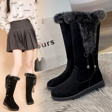 Load image into Gallery viewer, Women's Winter Snow Boots | Chunky Sole Furry Warm Flat Boots with Button Detail | Black &amp; Gray