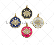 Load image into Gallery viewer, Colorful Enamel PAVE Evil Eye On Round Coin Pendant, SKU#L430C
