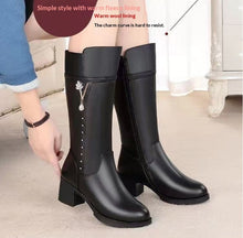 Load image into Gallery viewer, Women's Fleece-Lined Tall Boots with Wool Lining - Mid Heel Winter Boots with Side Zipper