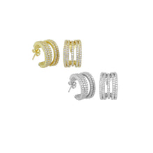 Load image into Gallery viewer, Gold Clear CZ Multiline Huggie Earrings, Sku#A226