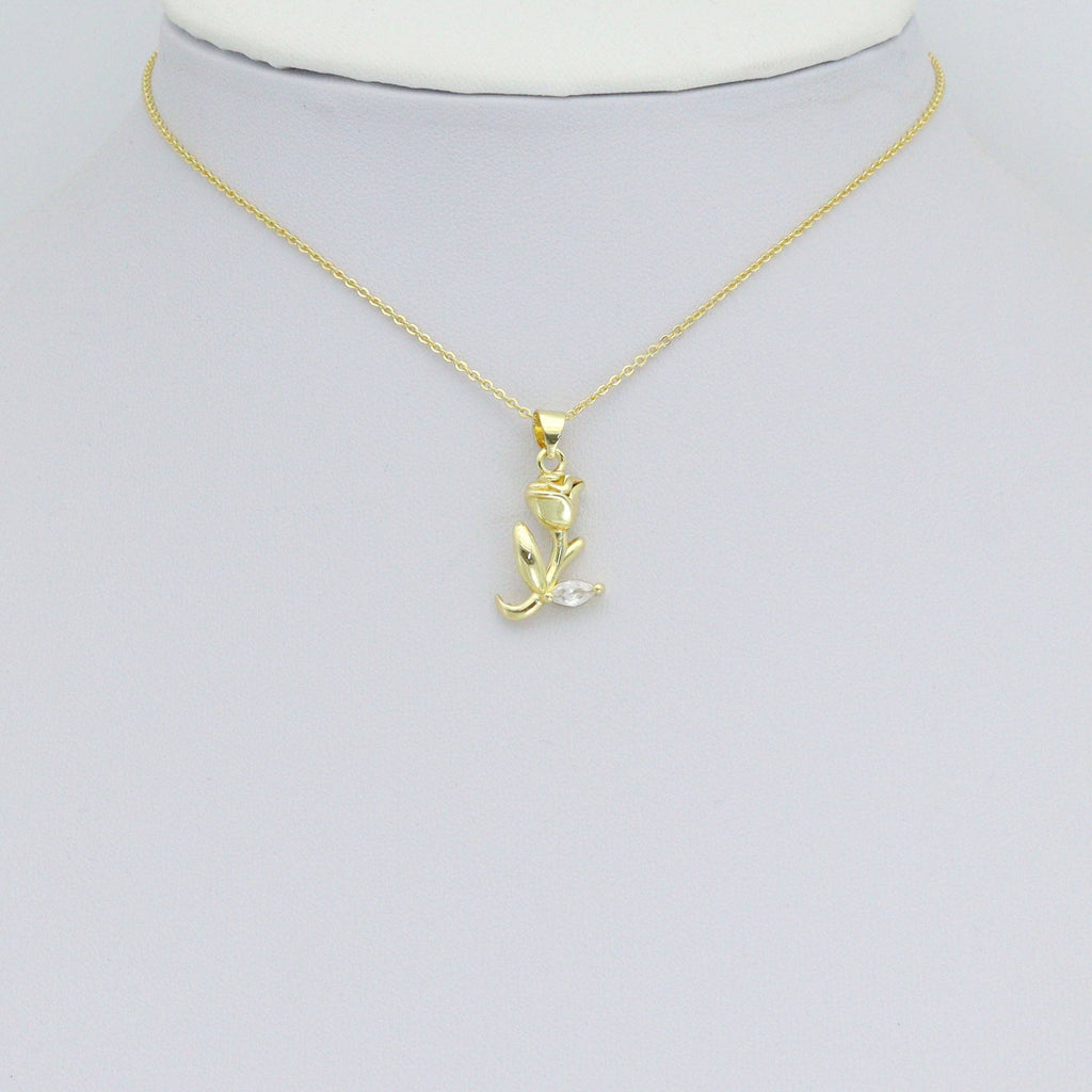 3D Gold Rose Flower Charm Pendant, Sku#LK1158