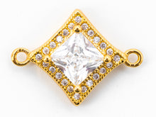Load image into Gallery viewer, CZ Micro Pave Diamond Shaped Connector with large Clear Stone, Gold/Rose Gold/Gunmental Tone, 14x19mm,1pc/2pcs, sku#BY045/E306