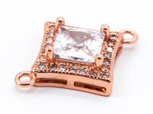 Load image into Gallery viewer, CZ Micro Pave Diamond Shaped Connector with large Clear Stone, Gold/Rose Gold/Gunmental Tone, 14x19mm,1pc/2pcs, sku#BY045/E306